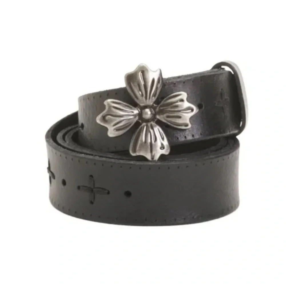 PATRICIA NASH | Black Leather Astrid Belt With Signature Floret Buckle